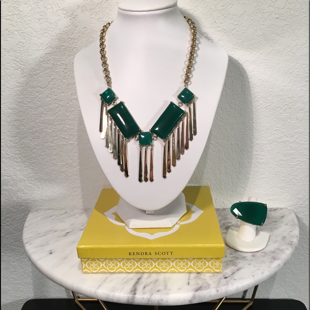 KENDRA SCOTT Art Deco Necklace, Gold/Emerald *RARE